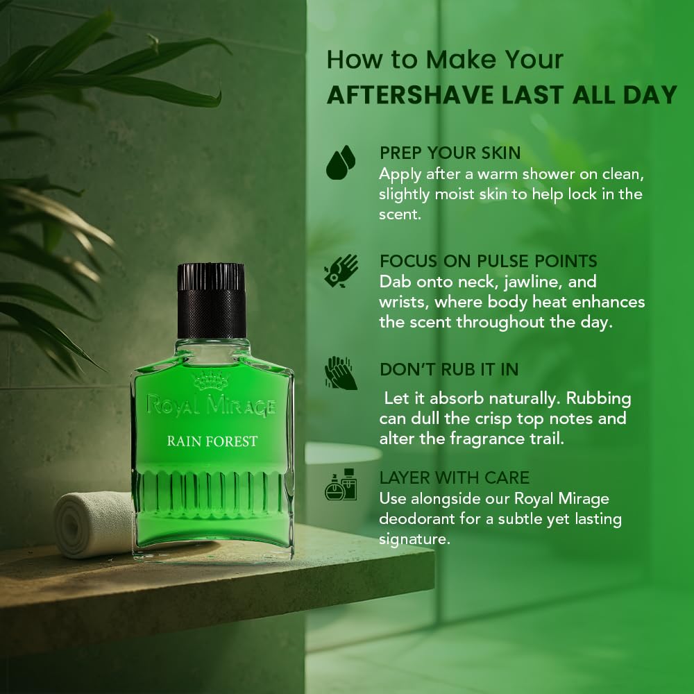 Royal Mirage Rainforest Aftershave for Men – Refreshing Post-Shave Lotion with Aromatic Woody Fragrance | 3.4 oz