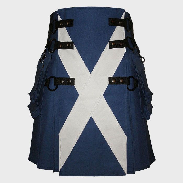 ROYAL BLUE CANVAS SAINT FLAG KILT WITH CHAIN