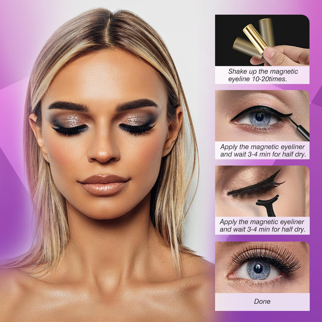 Royaomis 10 Pairs Cat-Eye Magnetic Eyelashes with Eyeliner – Natural Look & All-Day Hold