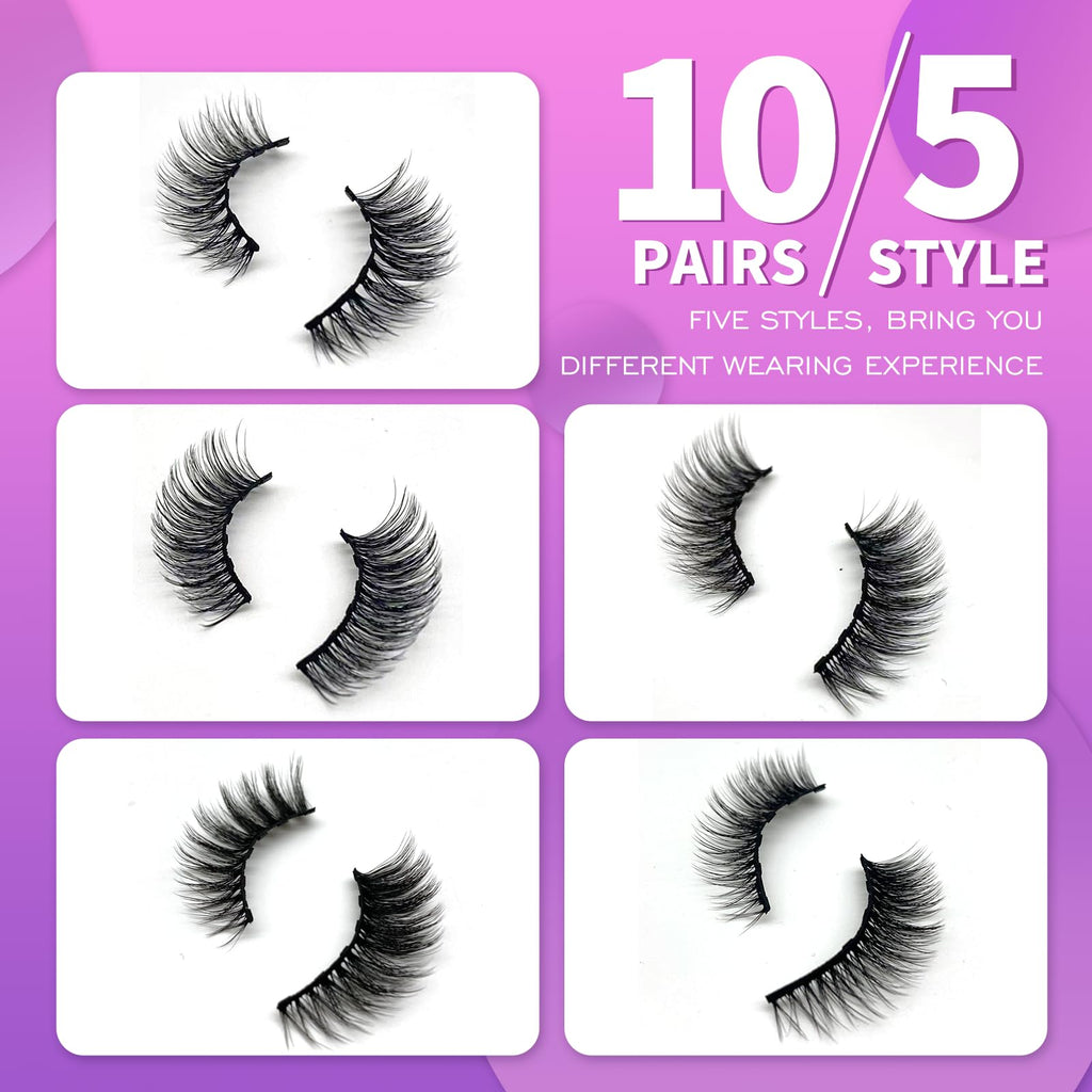 Royaomis 10 Pairs Cat-Eye Magnetic Eyelashes with Eyeliner – Natural Look & All-Day Hold