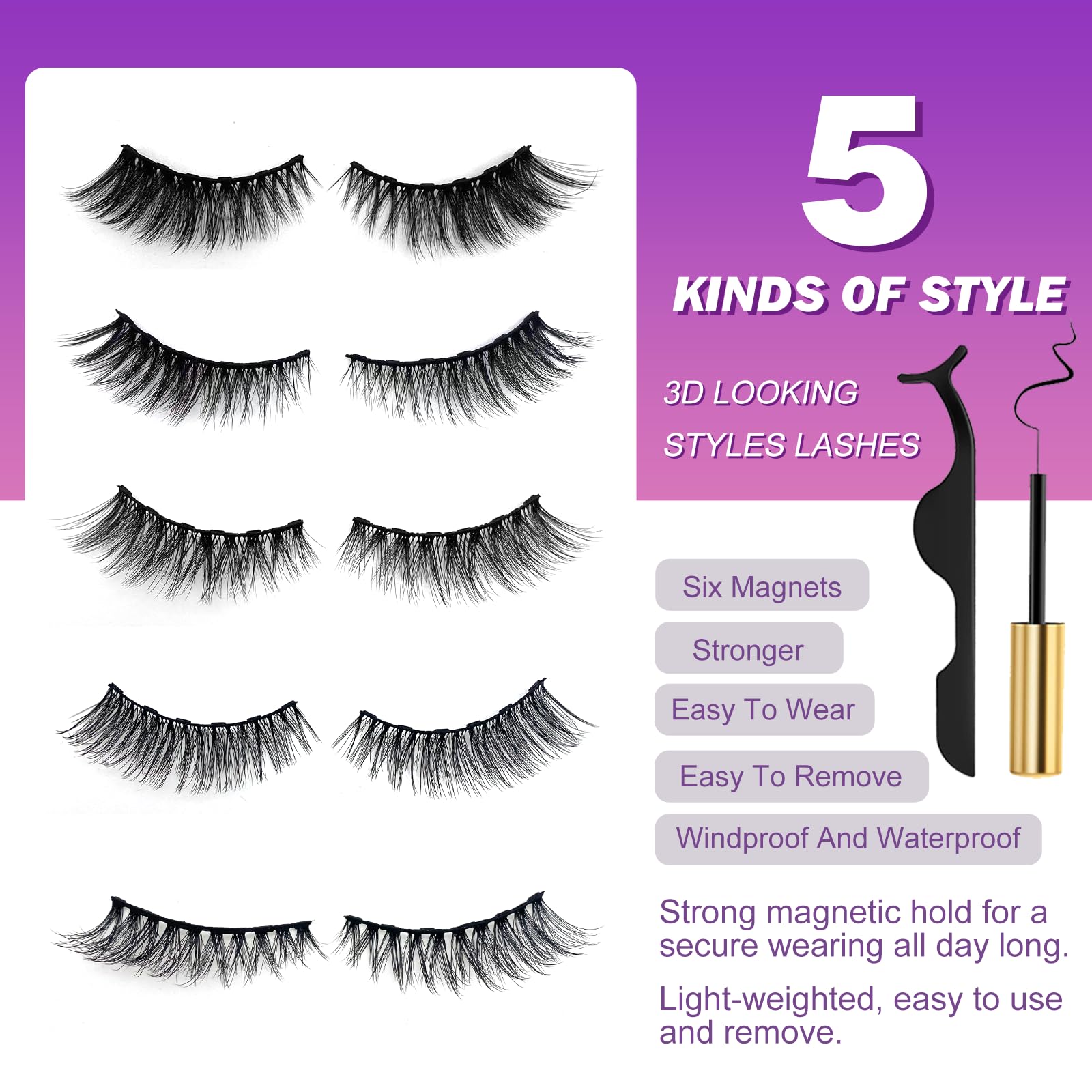 Royaomis 10 Pairs Cat-Eye Magnetic Eyelashes with Eyeliner – Natural Look & All-Day Hold