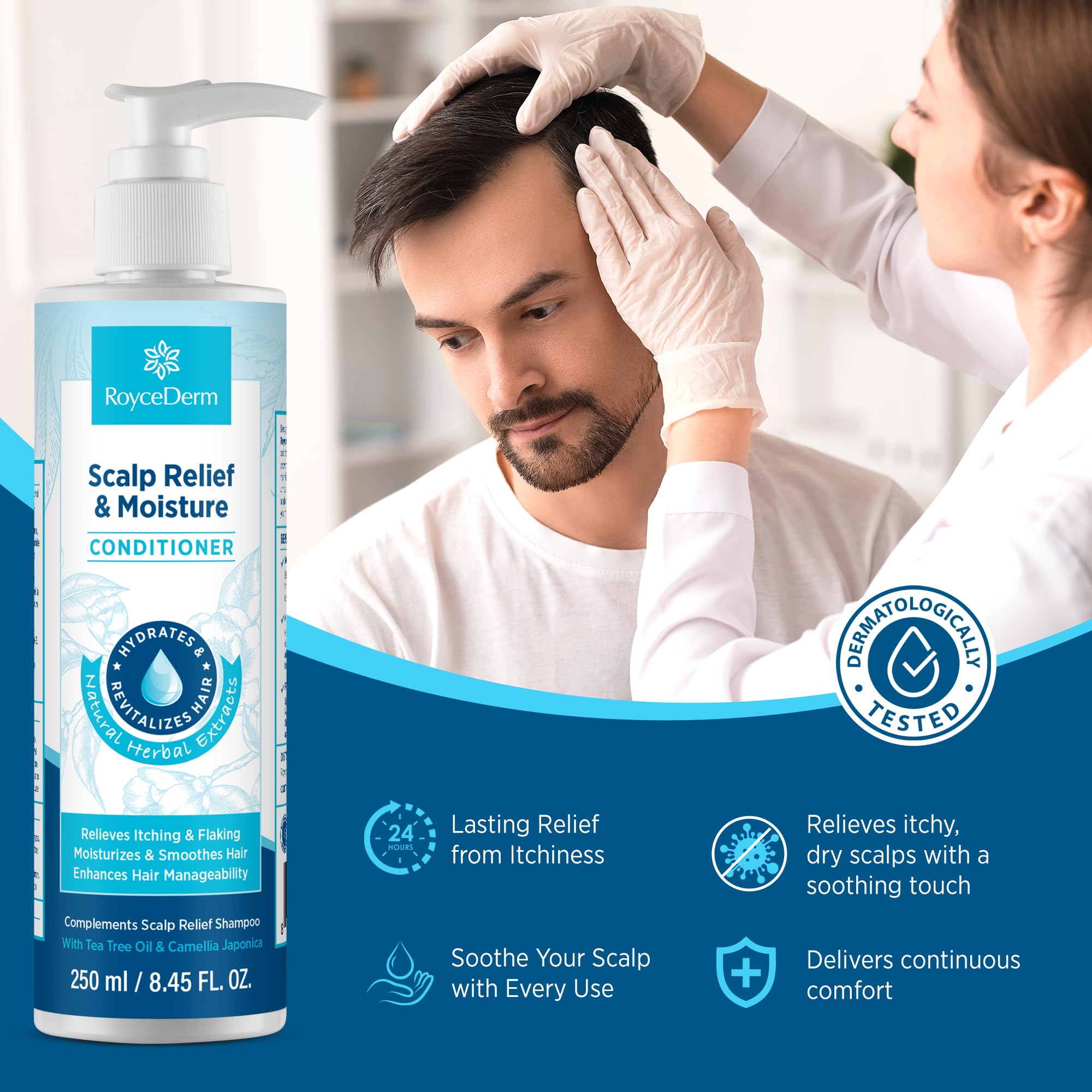 Roycederm Scalp Relief & Moisture Conditioner | Hydrating Jojoba, Aloe Vera & Camellia Oil