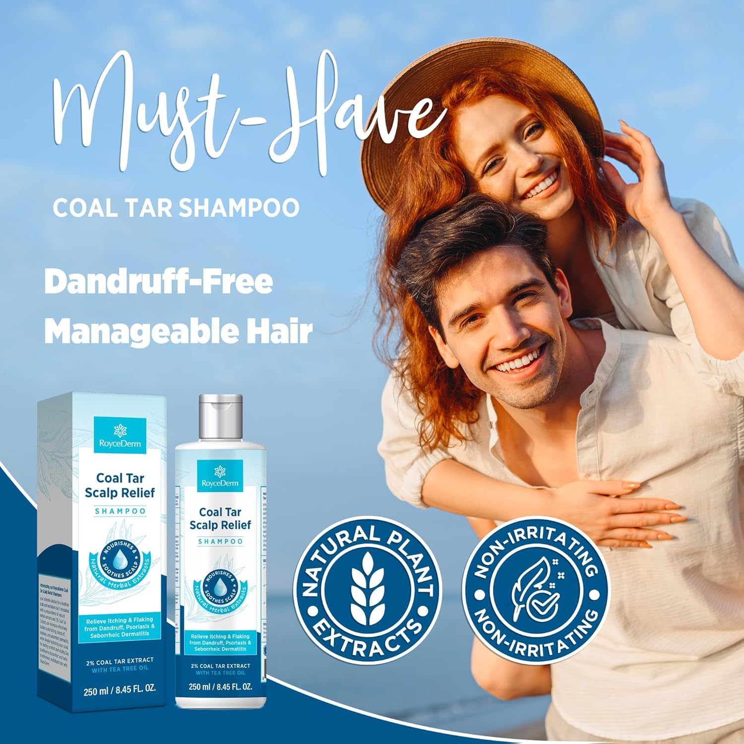 Roycederm Coal Tar Dandruff Shampoo – Extra Strength 2% Coal Tar, Hydrating Natural Formula, 2 Pack