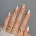 RPNZL Athena Press On Nails – Ombre French Tip with 3D Gold Design | Medium Almond UV Finish, 32 Nails Kit