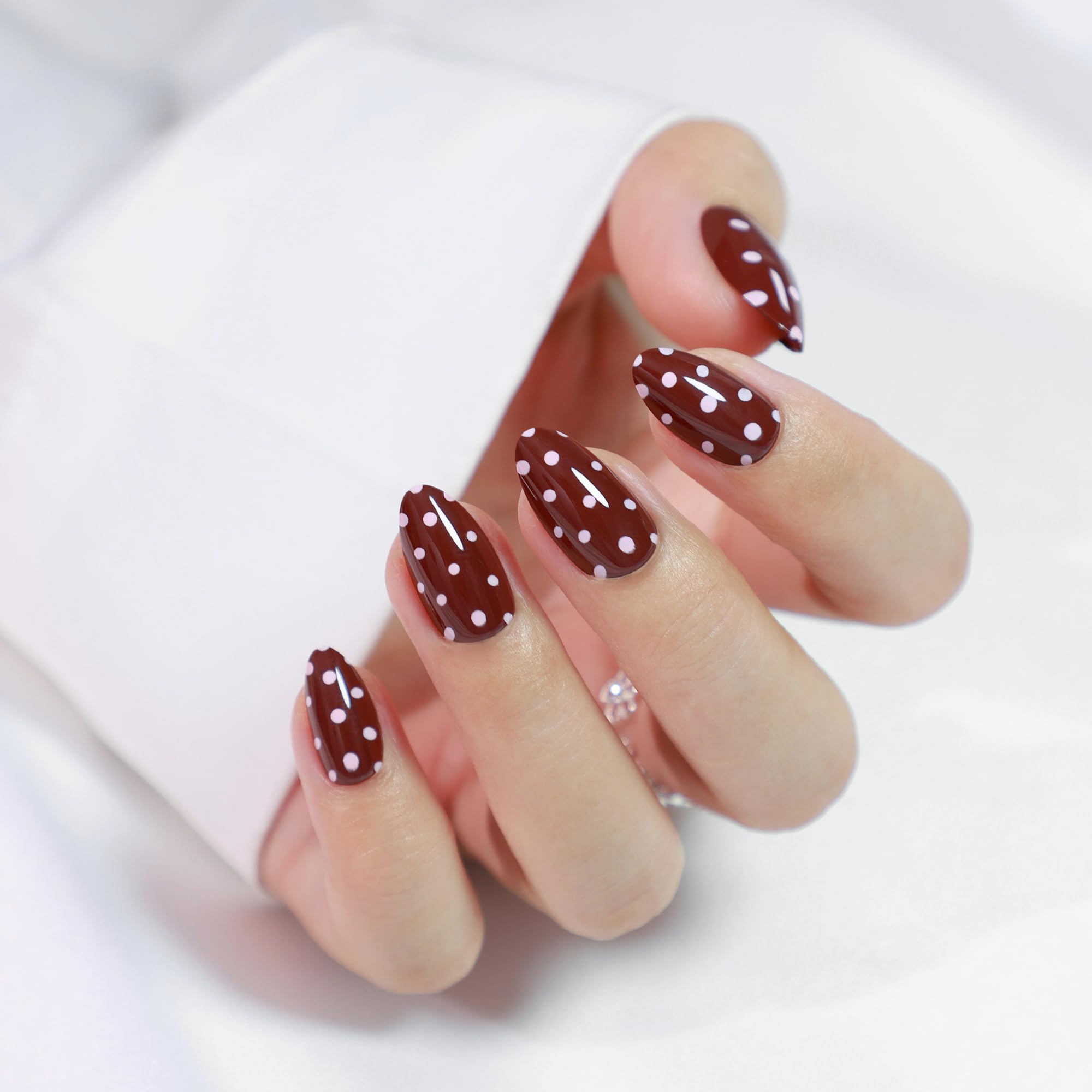 RPNZL Berry Press On Nails - Red Polka Dot UV Finish Almond Nails | 32 Nails, 16 Sizes Kit