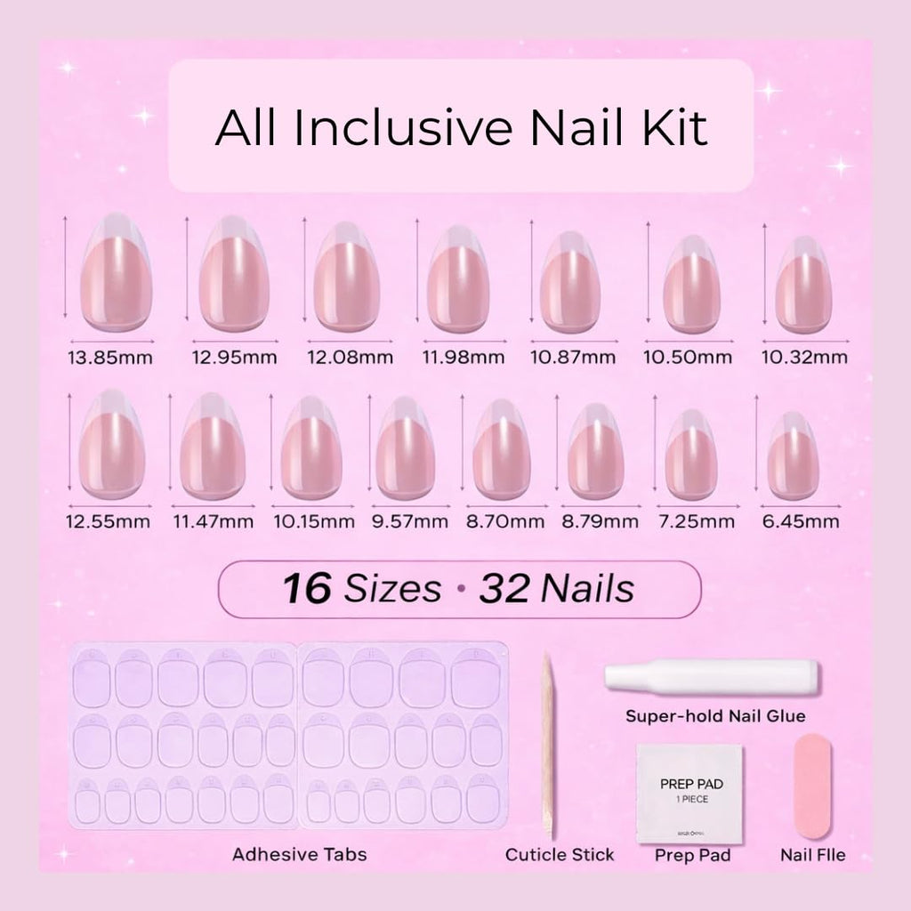 RPNZL French Tip Press-On Nails – French Toast Kit | 32 Nails, 16 Sizes, Glossy Finish