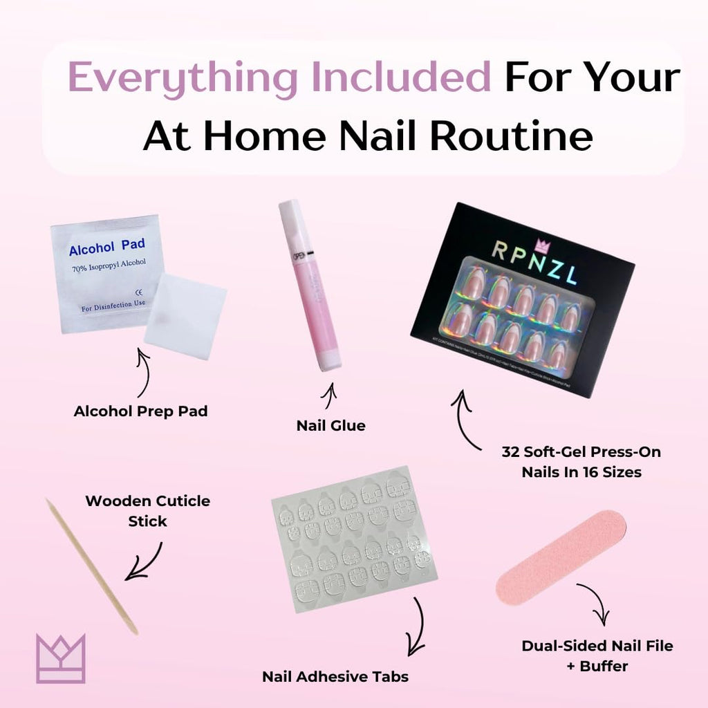 RPNZL French Tip Press-On Nails – French Toast Kit | 32 Nails, 16 Sizes, Glossy Finish
