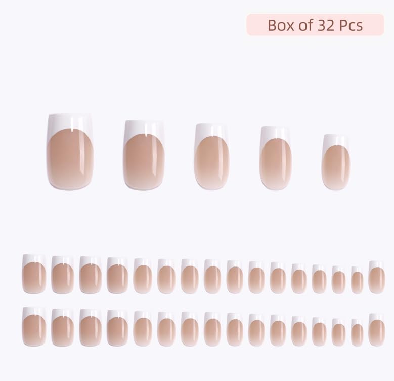 RPNZL Press On Nails – Ivory French Tip, Medium Square, UV Finish, 32 Nails Kit