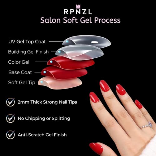 RPNZL Scarlett Press On Nails – Opaque Red Short Squoval, Salon-Quality Kit (32 Nails, 16 Sizes) with Glue & Tabs