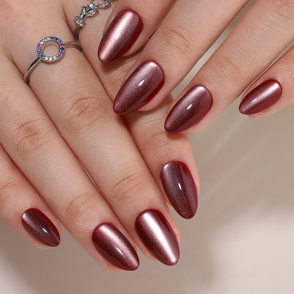 RPNZL Sorbet Almond Cat Eye UV Finish Press On Nails – 32 Nails, 16 Sizes Kit