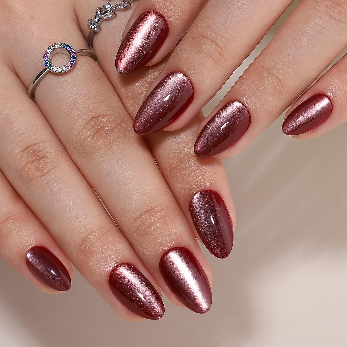 RPNZL Sorbet Almond Cat Eye UV Finish Press On Nails – 32 Nails, 16 Sizes Kit