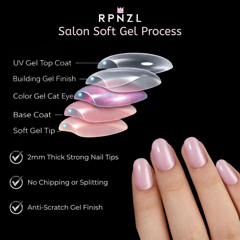 RPNZL Press On Nails - Blush | Short Oval UV Finish, 32 Nails, 16 Sizes Kit