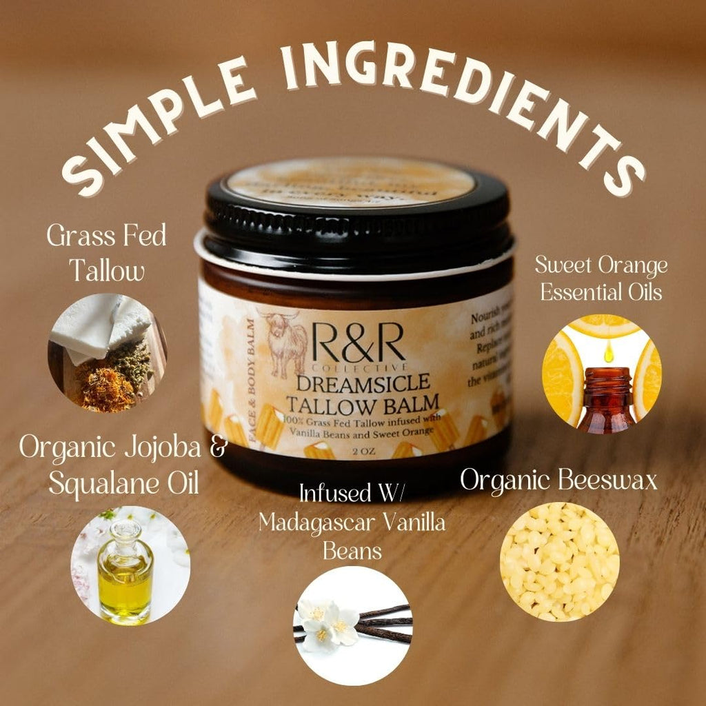 R&R Collective Whipped Tallow Balm Dreamsicle – 100% Grass-Fed, 2 oz
