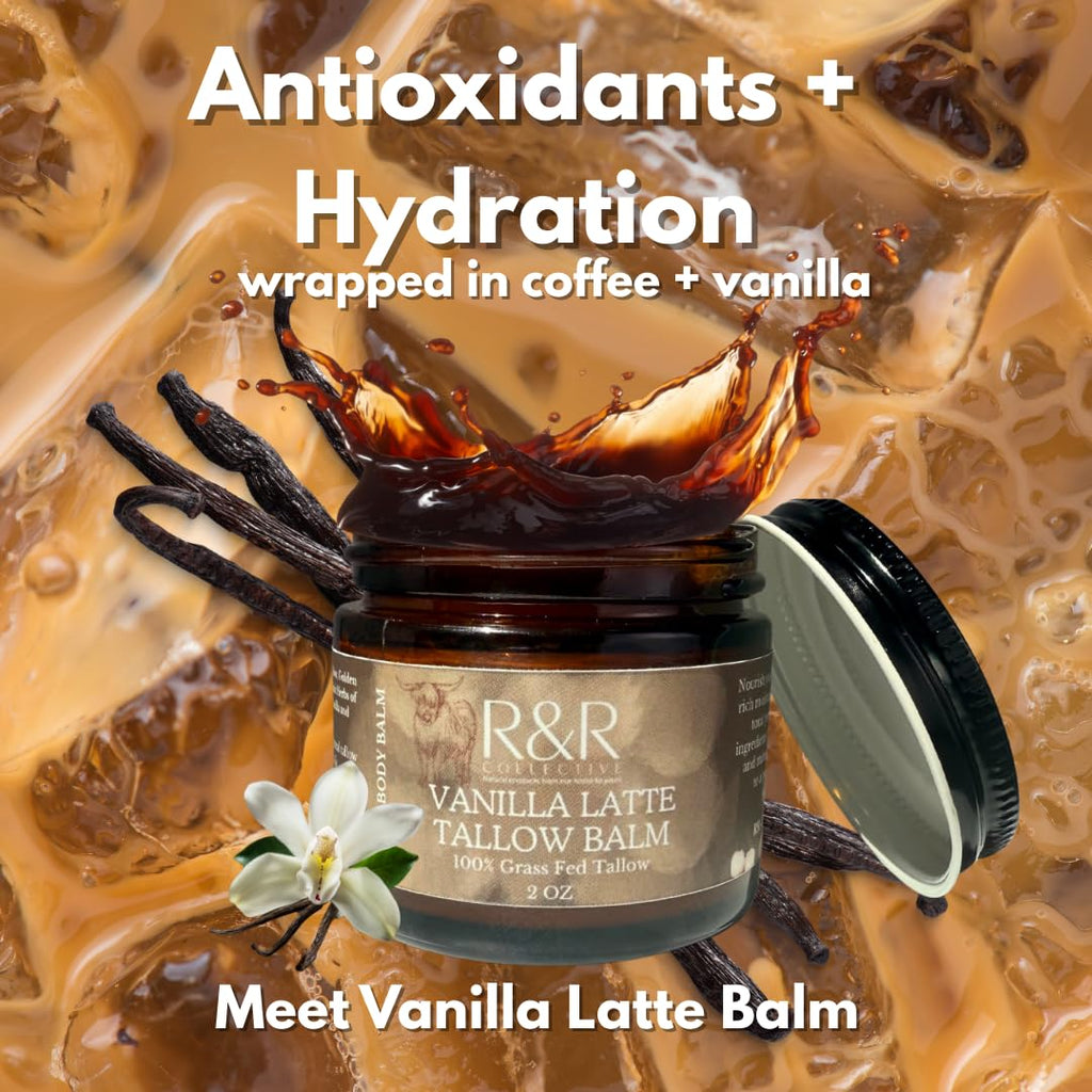 R&R Collective Vanilla Latte Tallow Face Moisturizer – Grass-Fed Beef Tallow Balm with Coffee & Vanilla for Dry & Sensitive Skin
