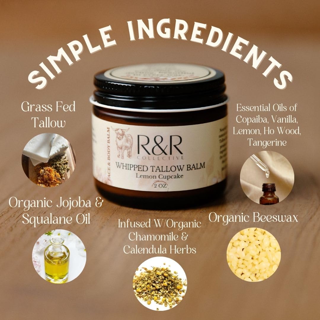 R&R Collective Handmade Lemon Cupcake Tallow Balm — 100% Grass-Fed, 2 fl oz