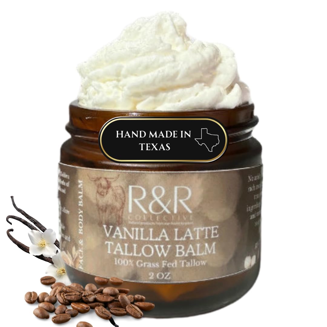 R&R Collective Vanilla Latte Tallow Face Moisturizer – Grass-Fed Beef Tallow Balm with Coffee & Vanilla for Dry & Sensitive Skin