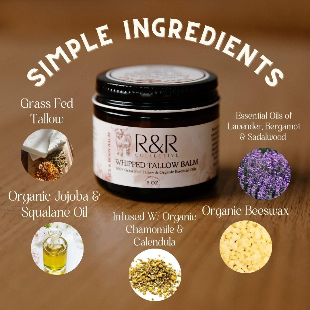 R&R Collective Handmade Tallow Balm (Wildflower) – 2 oz, 100% Grass-Fed Beef Tallow, Original Wildflower Scent