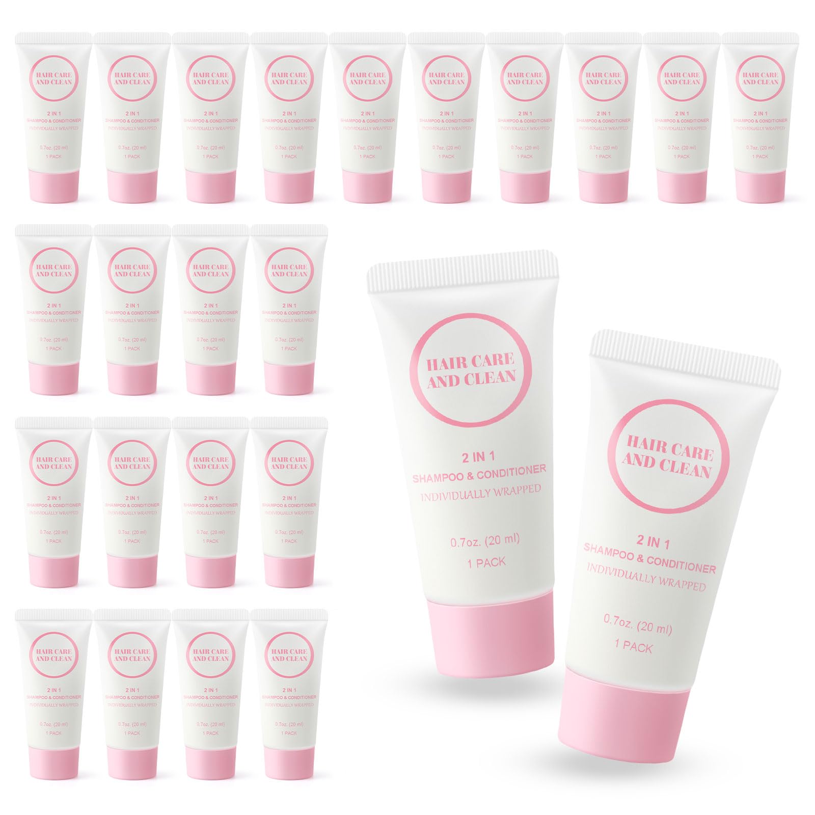 RSQAZQ 2-in-1 Travel Shampoo & Conditioner — 60 Tubes (0.7 oz) for Hotels, Shelters & Charities