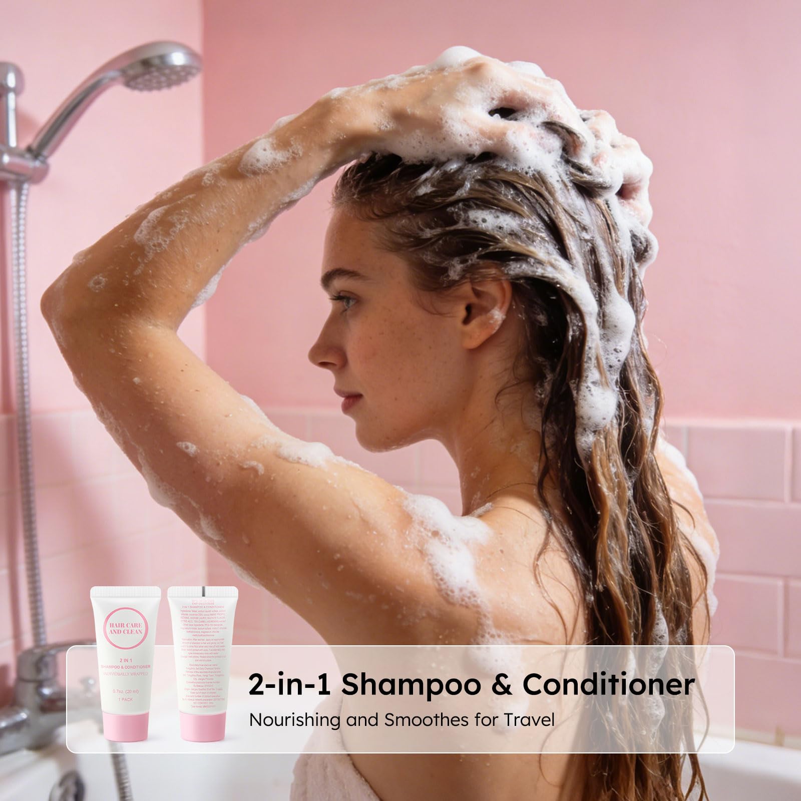 RSQAZQ 2-in-1 Travel Shampoo & Conditioner — 60 Tubes (0.7 oz) for Hotels, Shelters & Charities