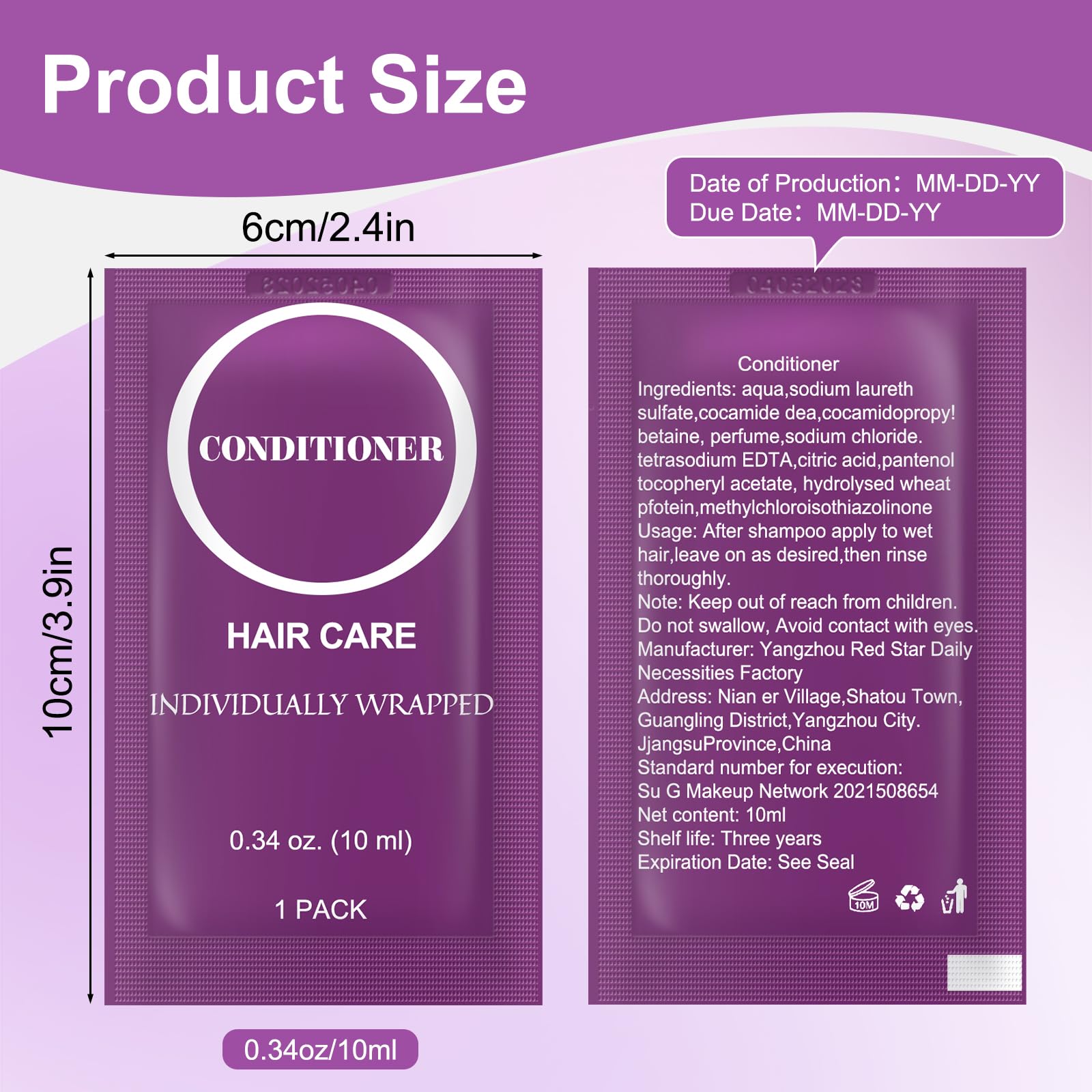 RSQAZQ Travel Size Conditioner 0.34oz — 100 Pack, Individually Wrapped for Hotels & Travel