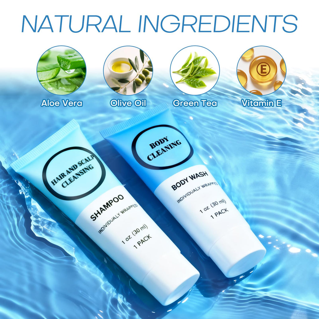 RSQAZQ Travel Size Shampoo & Body Wash Set – 20 Pack Hotel Mini Toiletries, 1oz