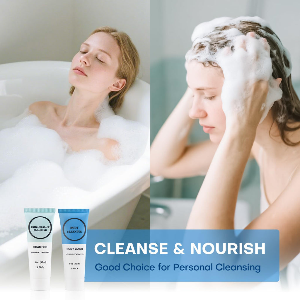 RSQAZQ Travel Size Shampoo & Body Wash Set – 20 Pack Hotel Mini Toiletries, 1oz