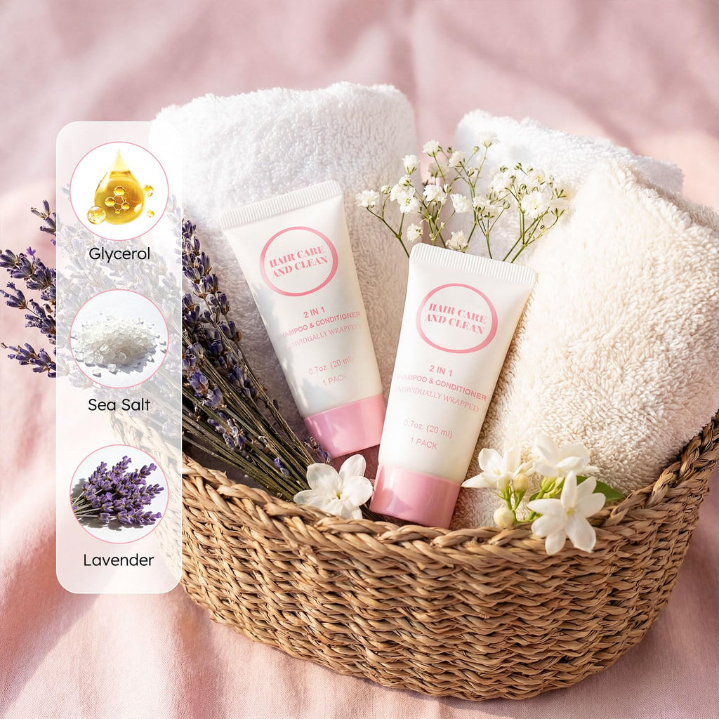 RSQAZQ 2-in-1 Travel Shampoo & Conditioner — 60 Tubes (0.7 oz) for Hotels, Shelters & Charities