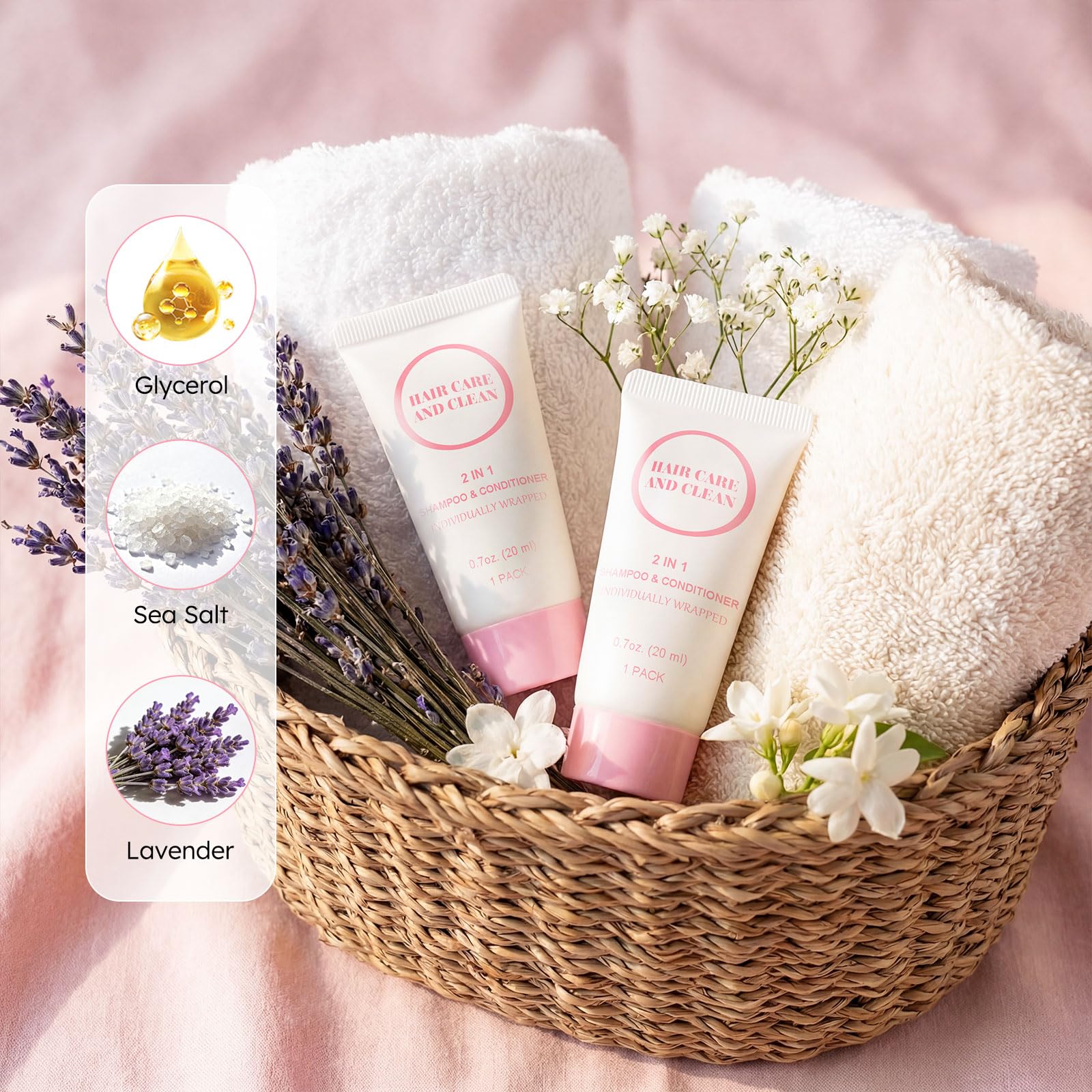 RSQAZQ 2-in-1 Travel Shampoo & Conditioner — 60 Tubes (0.7 oz) for Hotels, Shelters & Charities