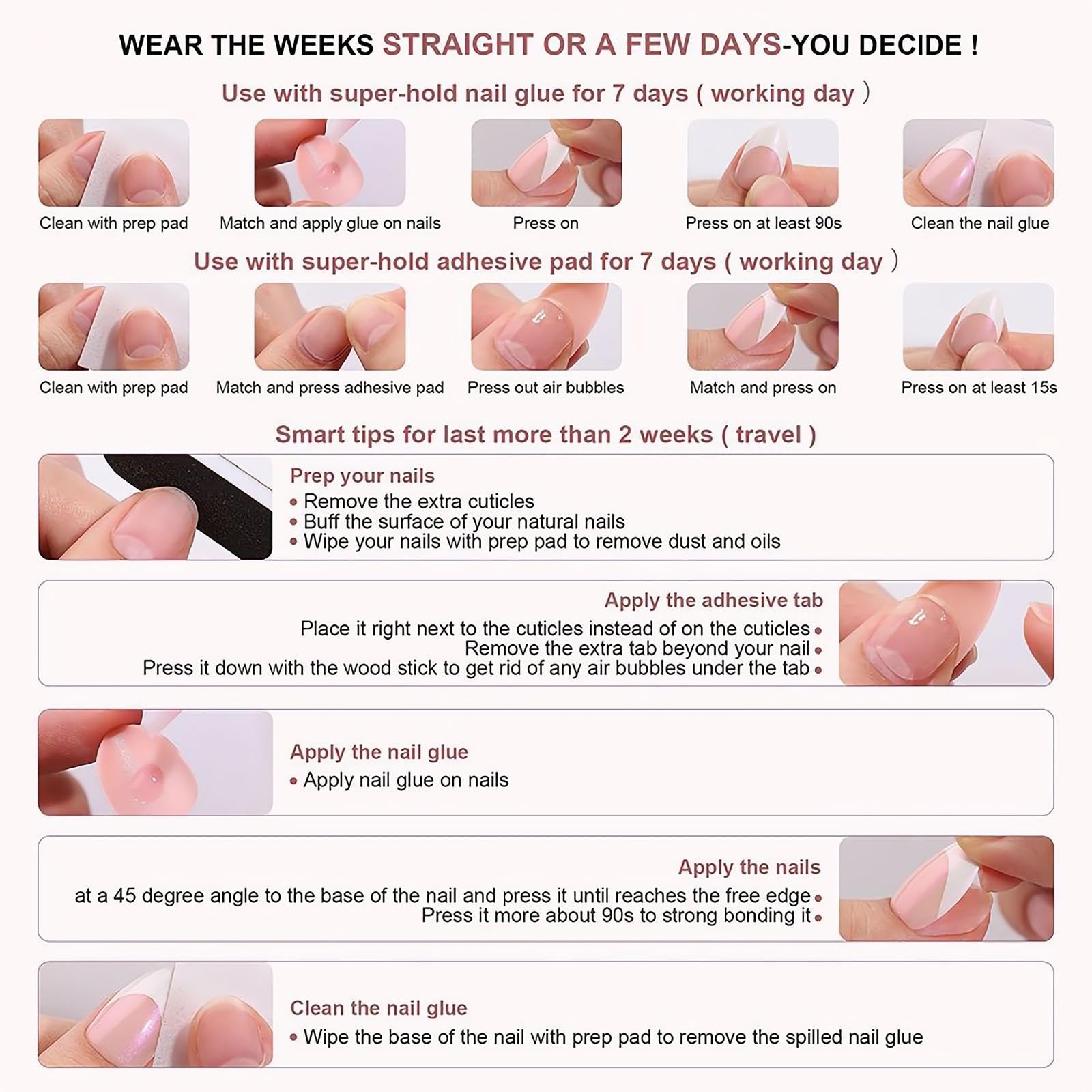 RTKHFZE Short Press On Nails – French Tip Almond, Soft Gel, 32 Nails Kit (16 Sizes) | Black French
