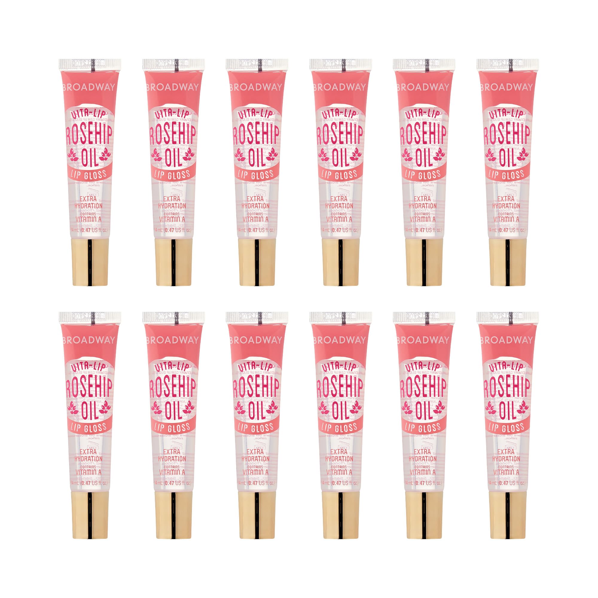 Ruby Kisses Broadway Vita-Lip Clear Lip Gloss with Rosehip Oil – Ultra-Hydrating, High-Shine (12 Pack)