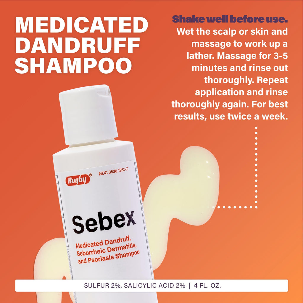 Rugby Sebex Medicated Dandruff Shampoo with 2% Sulfur + 2% Salicylic Acid – For Women & Men – 4 Oz (10 Pack)
