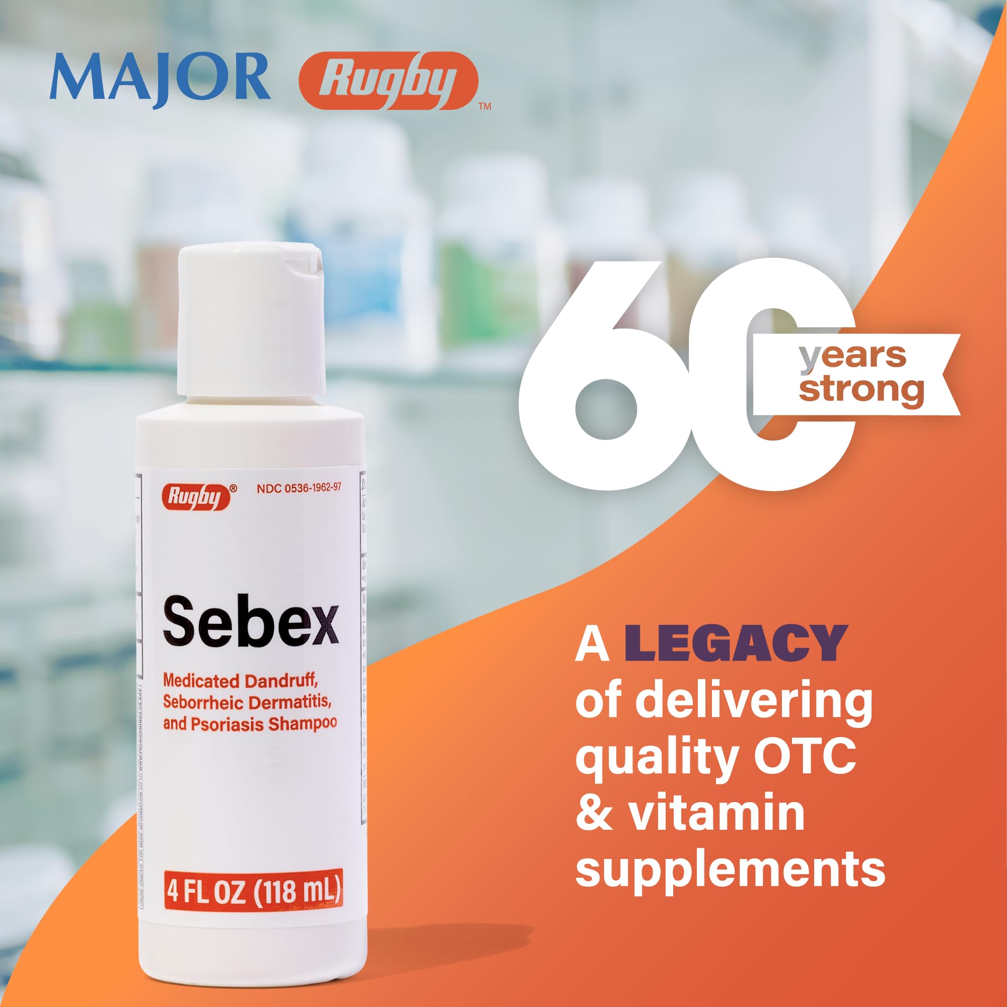 Rugby Sebex Medicated Dandruff Shampoo with 2% Sulfur + 2% Salicylic Acid – For Women & Men – 4 Oz (10 Pack)