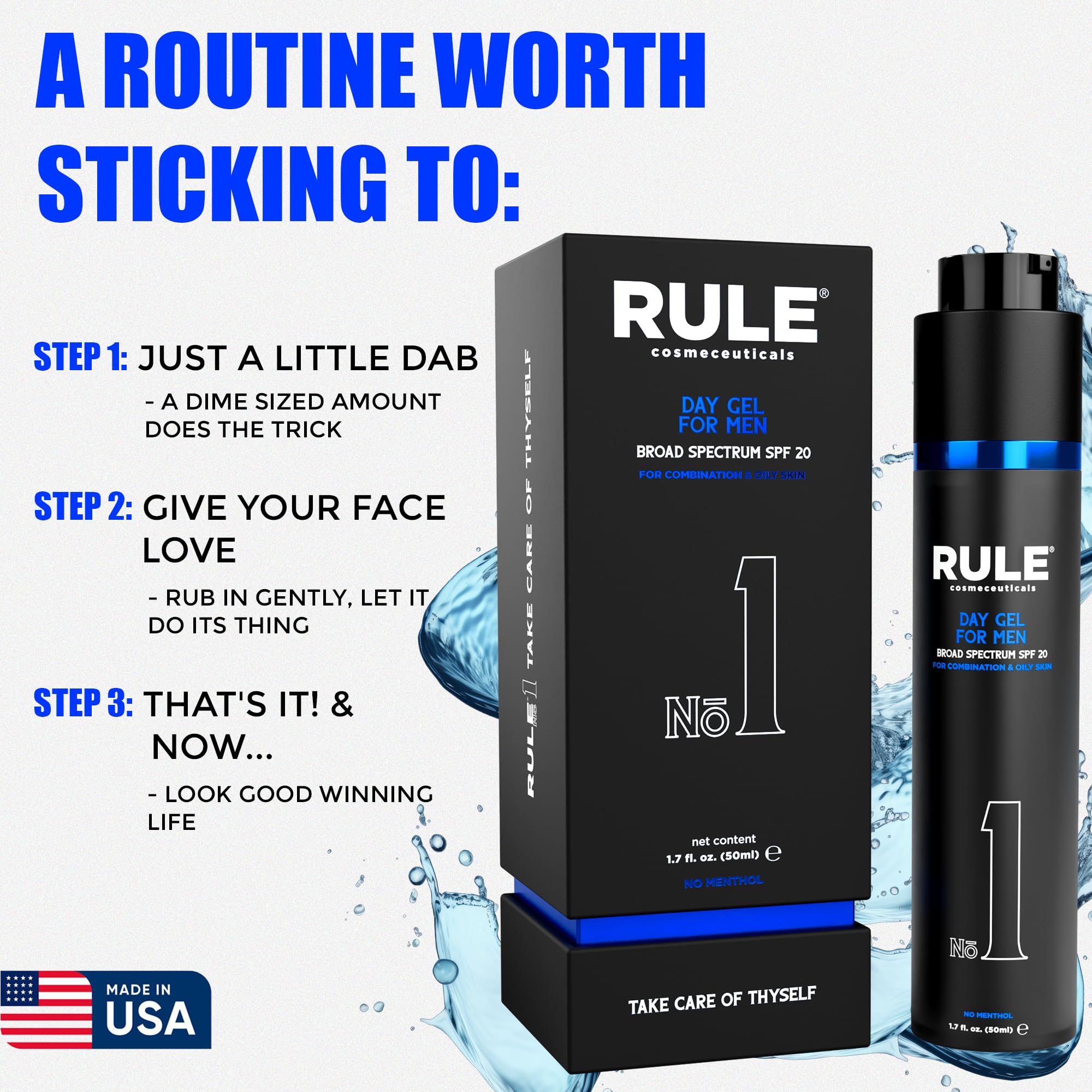 RULE COSMECEUTICALS No.1 Day Gel for Men – 10-in-1 Anti-Aging SPF 20 Moisturizer