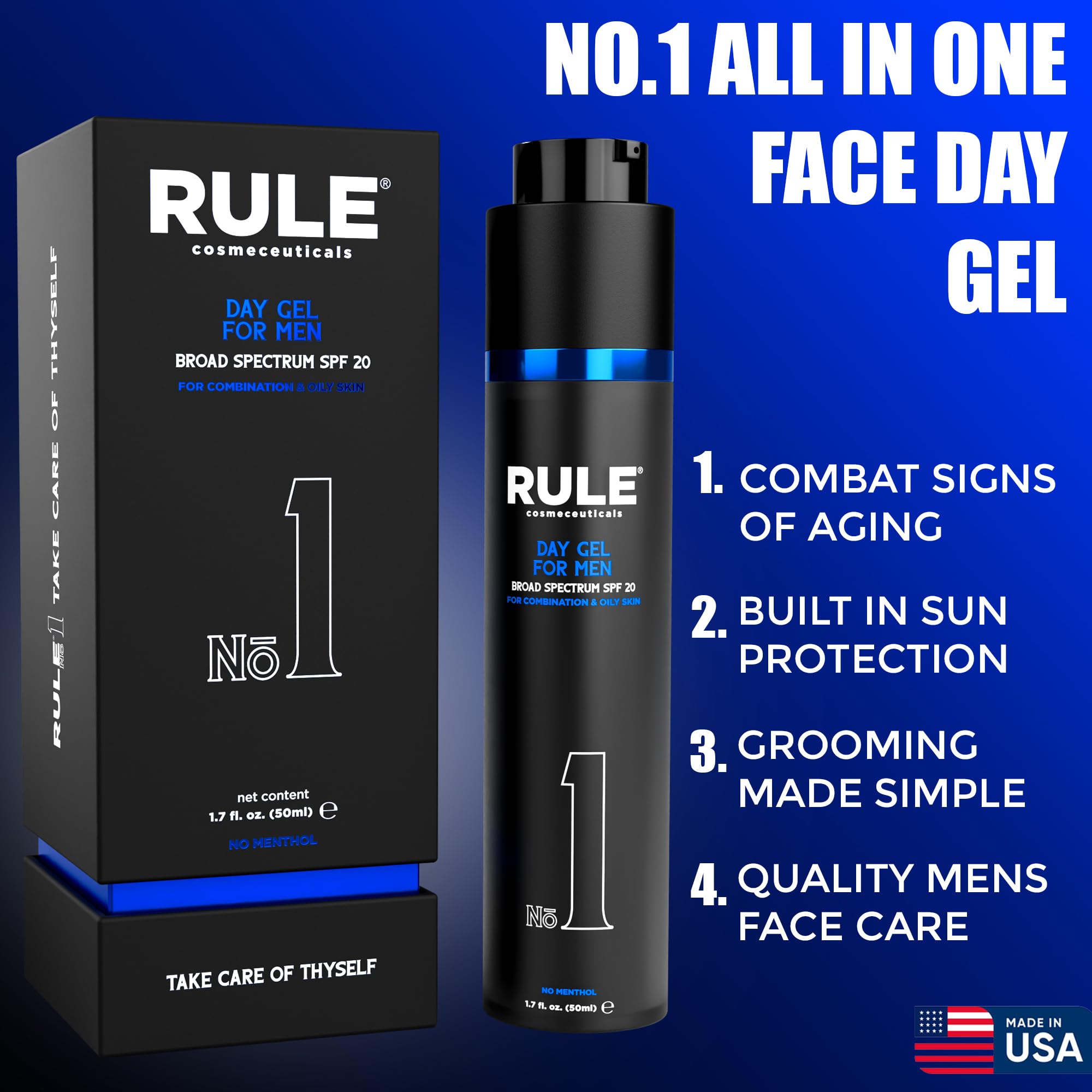 RULE COSMECEUTICALS No.1 Day Gel for Men – 10-in-1 Anti-Aging SPF 20 Moisturizer