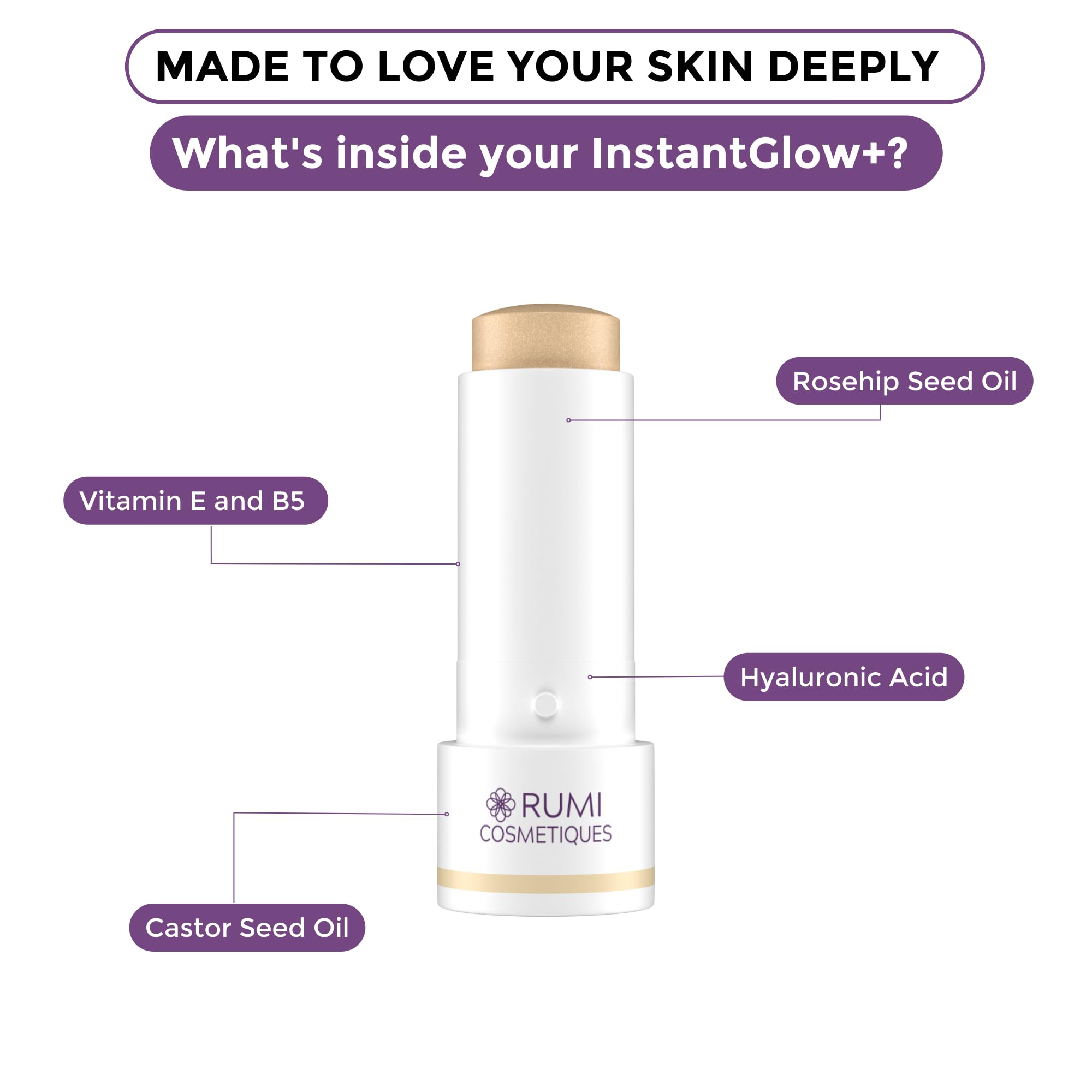 Rumi Cosmetiques InstantGlow+ 4-in-1 Highlighter Stick for Mature Skin — Radiant Glow & Nourishing Formula