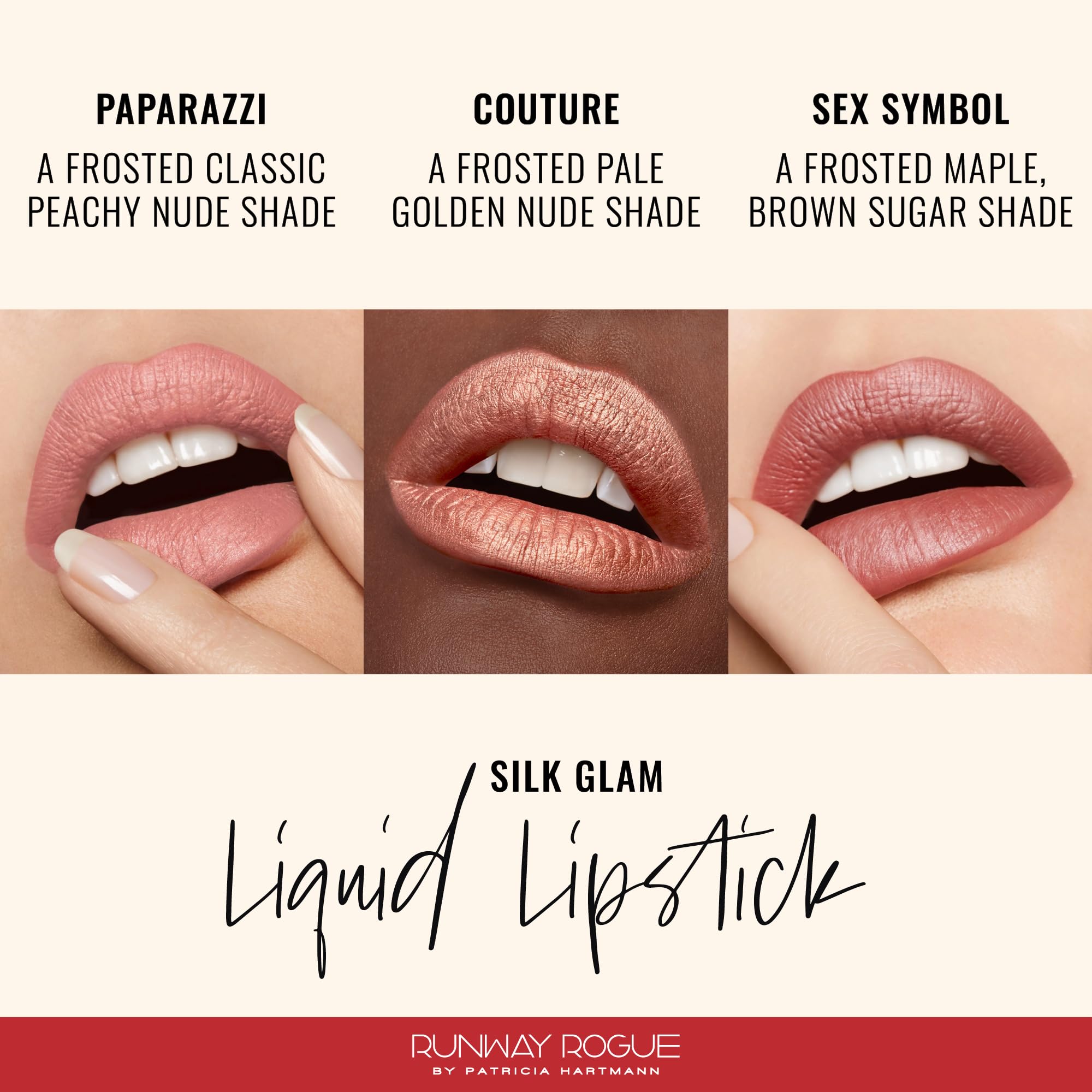 Runway Rogue Silk Glam Lip Trio – Long-Wear Frosted Lipsticks in Paparazzi, Couture, Sex Symbol