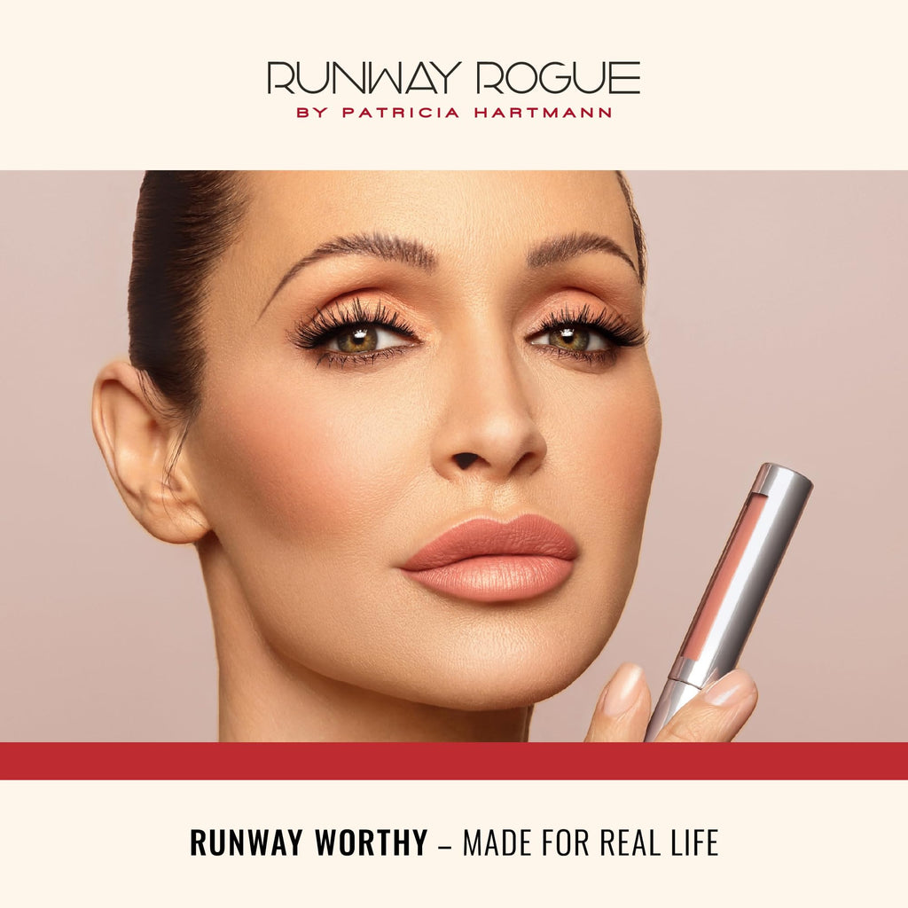 Runway Rogue Silk Glam Couture Lipstick – Long-Wear Frosted Golden-Nude
