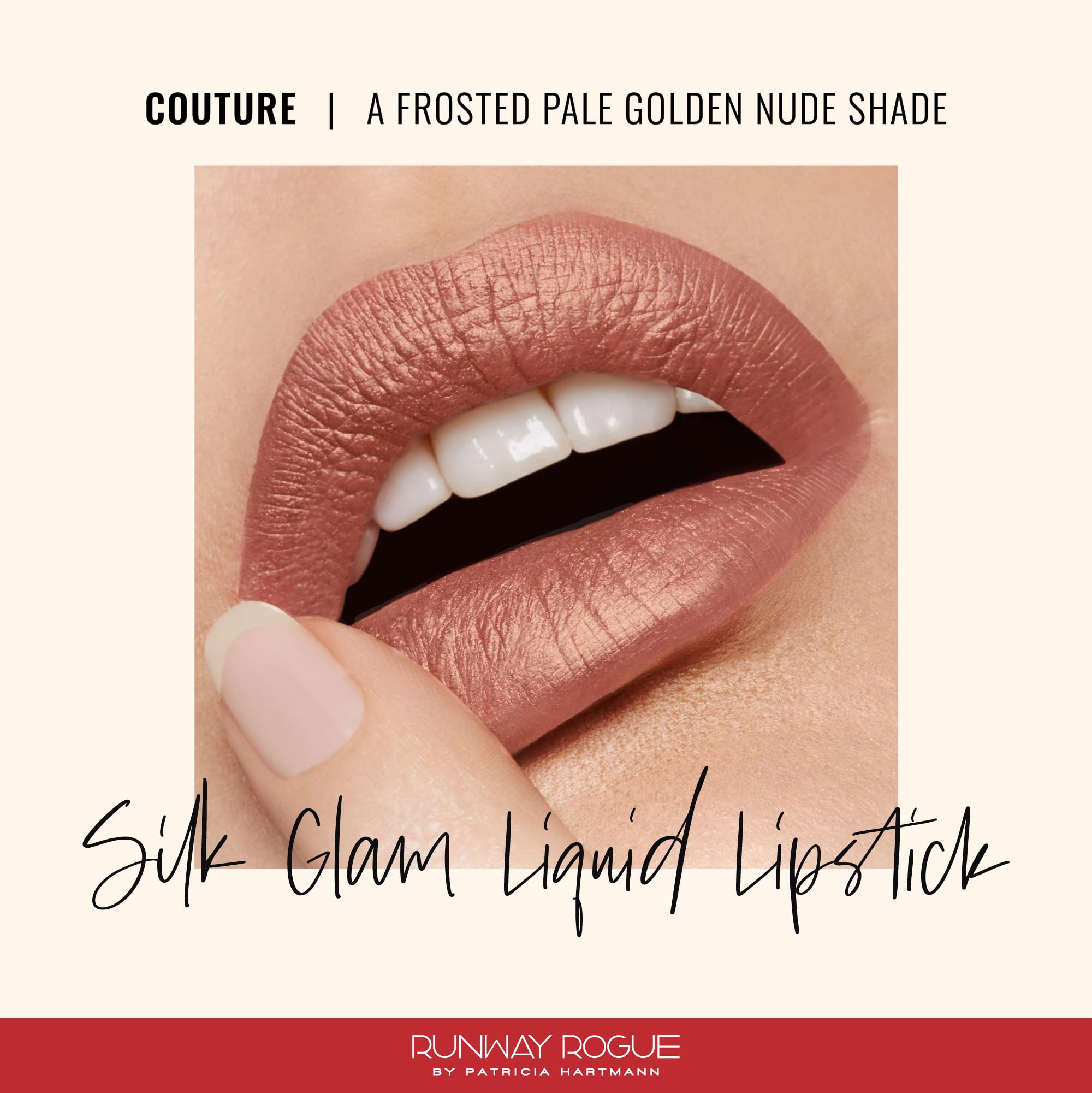 Runway Rogue Silk Glam Couture Lipstick – Long-Wear Frosted Golden-Nude