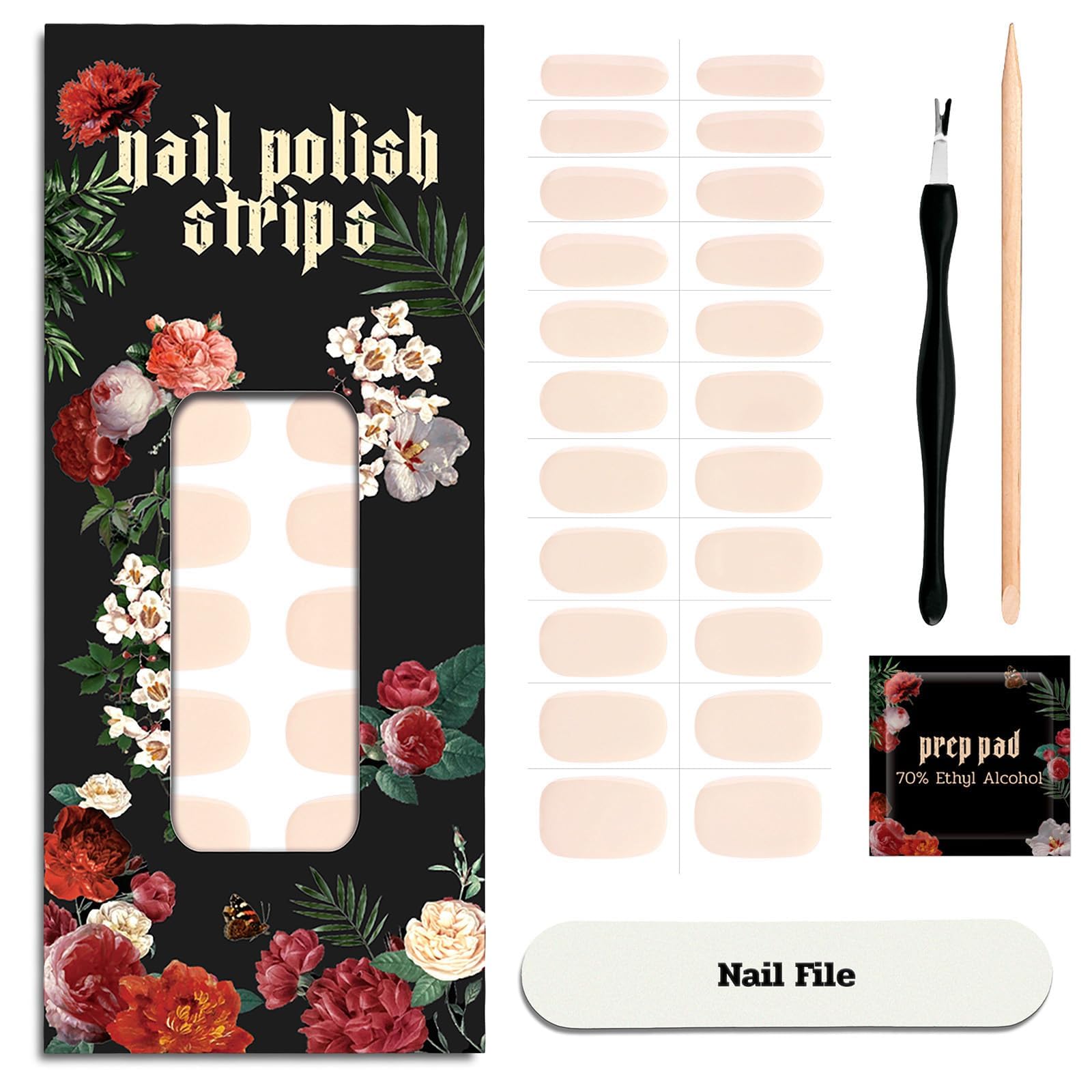 ruyeefam Nail Polish Strips - No UV Lamp Needed, 22 Pcs Salon Gel Wraps (Loft Light Nude)