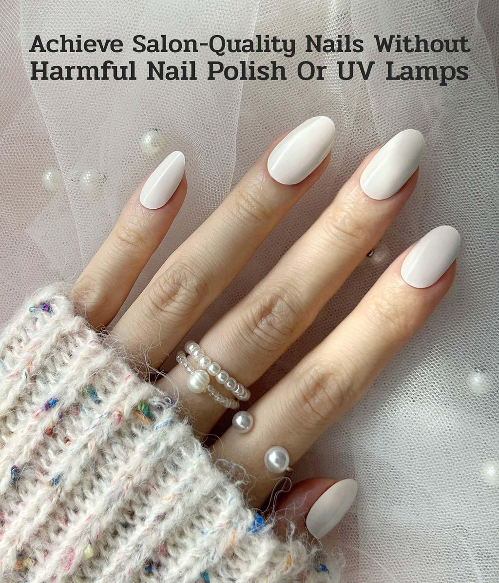 Ruyeefam Nail Polish Strips – No UV Lamp Needed, 22 Pcs Salon Gel Nail Stickers (Moonlight White)