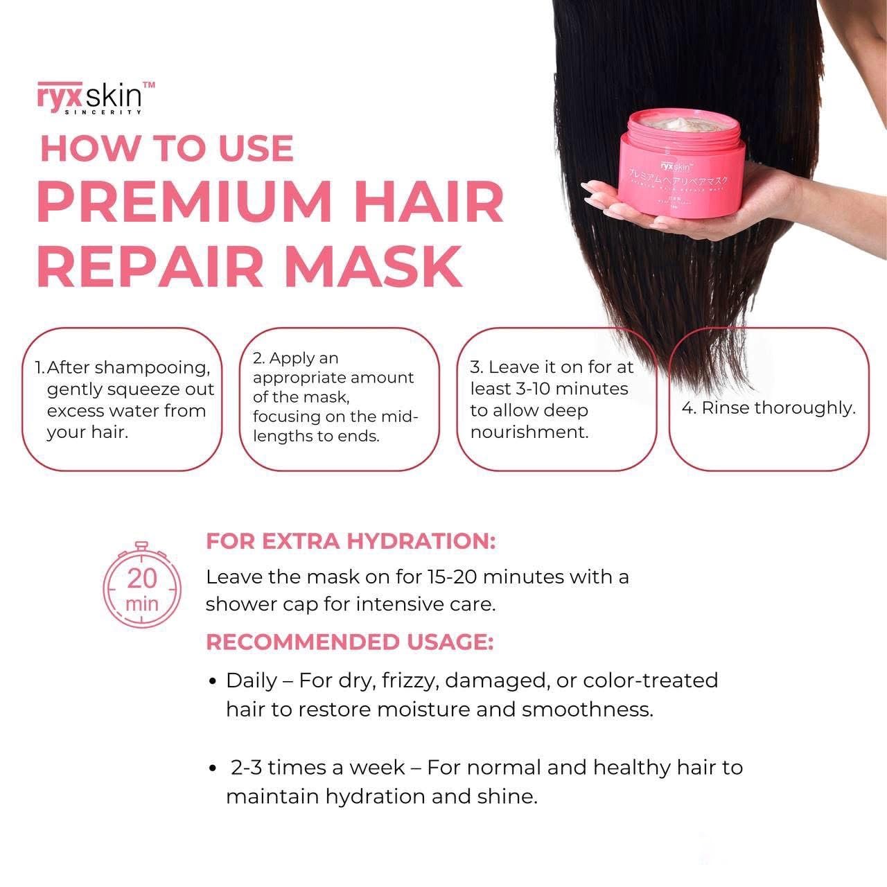 Ryxskin Premium Hair Repair Mask 180g | Japan-Made for Deep Hydration and Shine