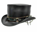 Custom made 5" Steampunk Deadman Top Hat , El Dorado Classic Ring Band Biker Leather Top Hat