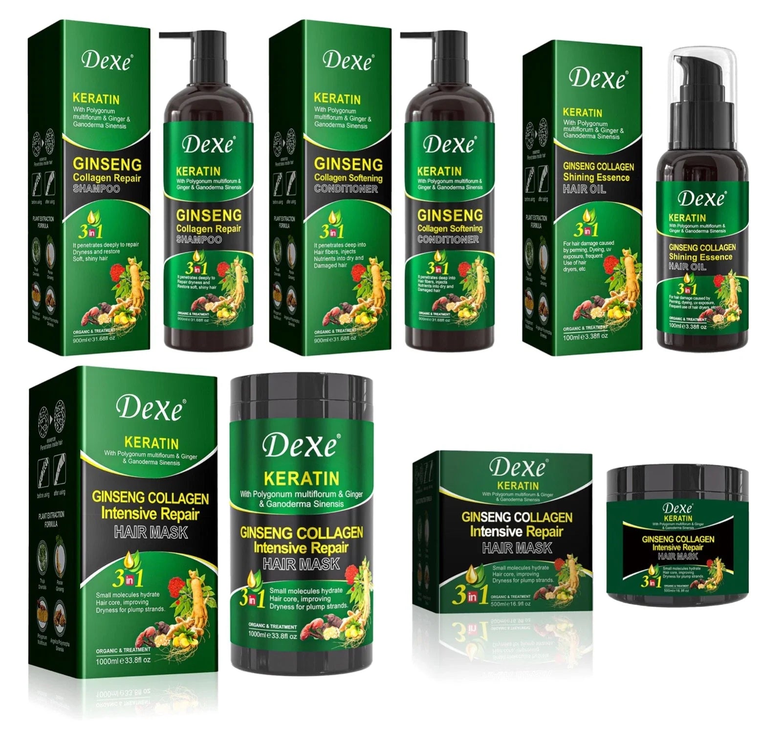 Dexe Keratin Ginseng Collagen Repair Shampoo 900ml
