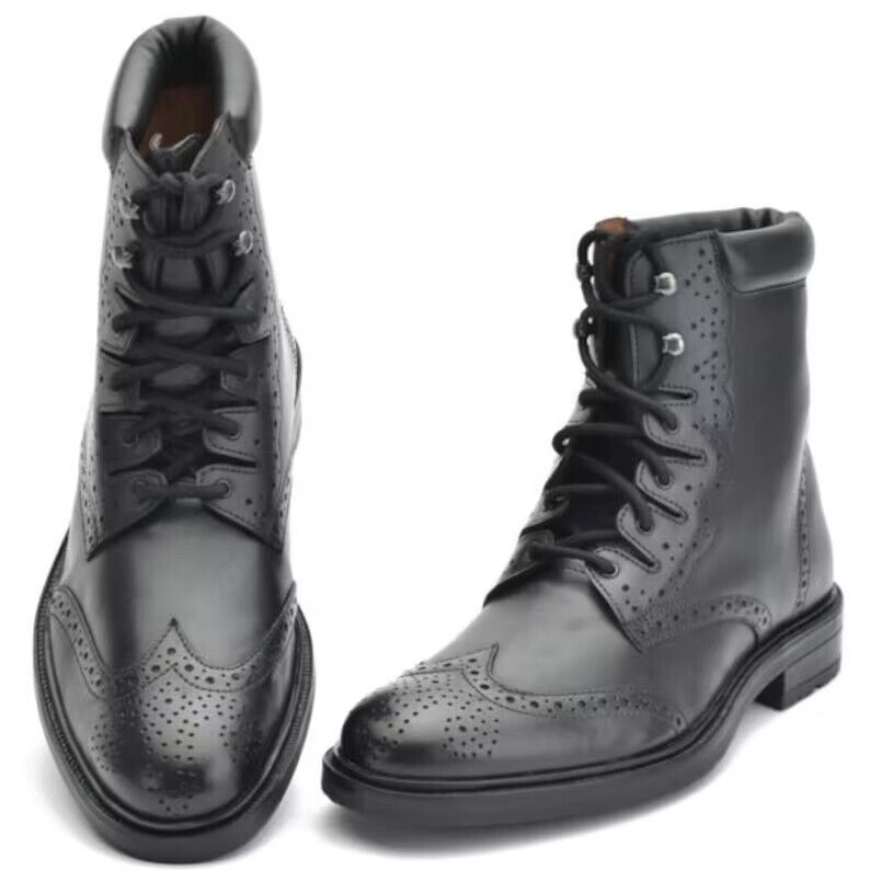 Scottish Ghillie Brogue Kilt Shoes Rubber Sole Black Leather Brogues Kilt Boots