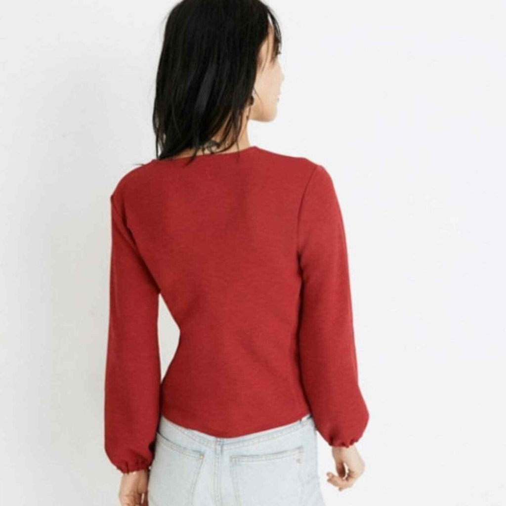MADEWELL Texture & Thread Crossbody Wrap Top In Red Crepe