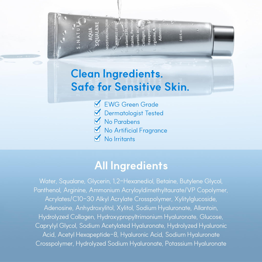 S.NATURE AQUA SQUALANE MOISTURIZING CREAM | Hydrating Face Moisturizer for Dry & Sensitive Skin, 150,000 ppm Squalane, Pore Care (80 ml)