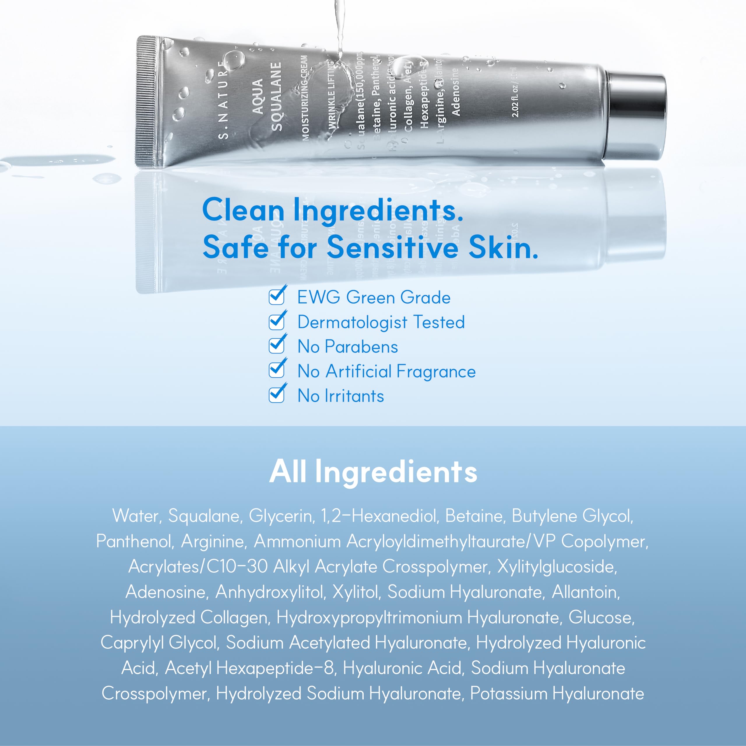 S.NATURE AQUA SQUALANE MOISTURIZING CREAM | Hydrating Face Moisturizer for Dry & Sensitive Skin, 150,000 ppm Squalane, Pore Care (80 ml)