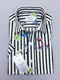 Black Stripe Floral Print Short Sleeves Shirt