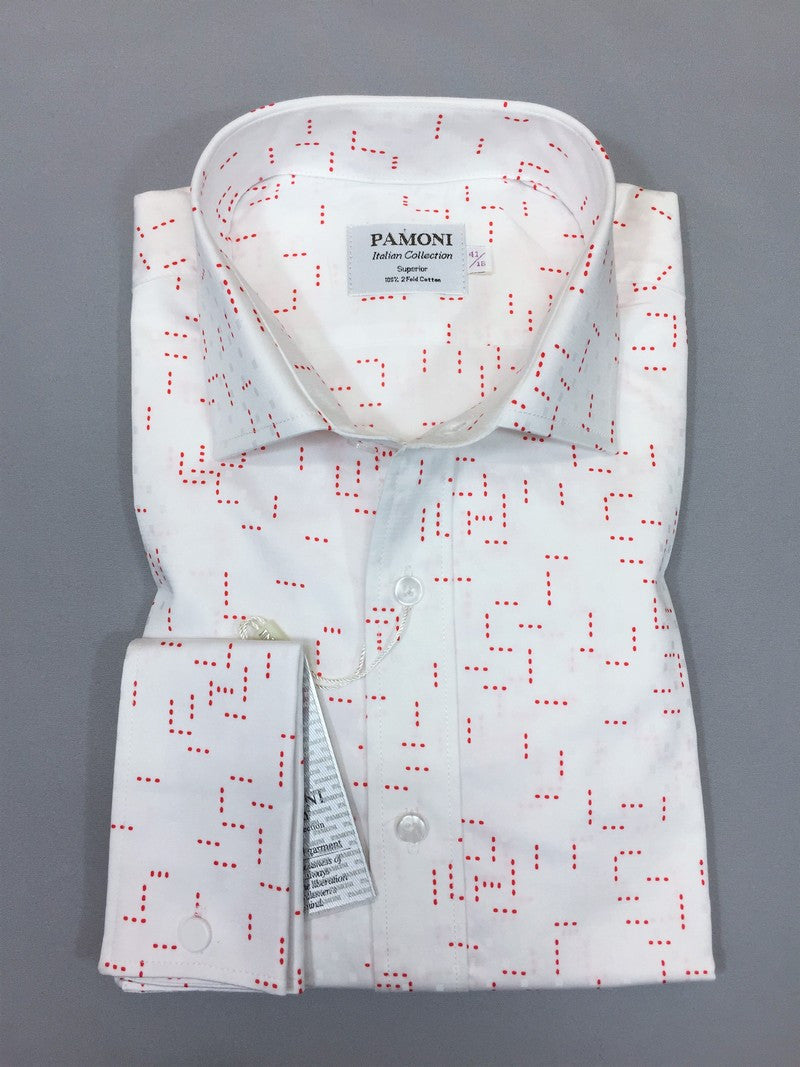 Red Dotted Print Slim Fit Shirt