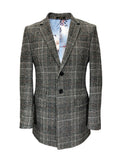 Grey Dogtooth Check Slim Fit Coat
